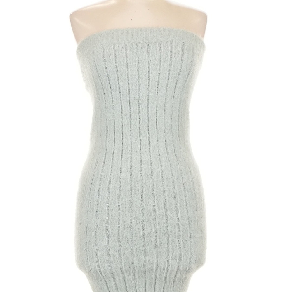 Meshki Strapless Ribbed Knit Dress in Pale Blue